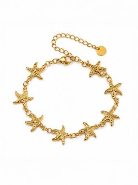 Gold Starfish Chain Bracelet - Women's Beach Charm Jewelry